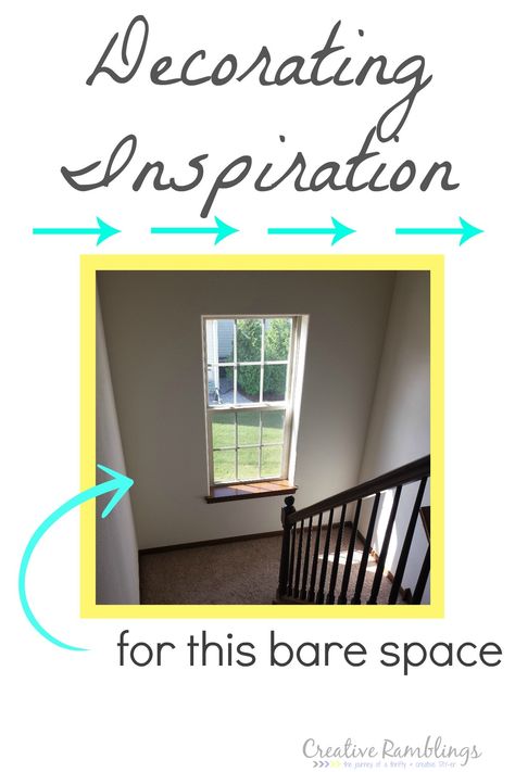 DIY tips and projects for decorating a bare stair landing Window In Stairwell Landing, Window At Bottom Of Stairs, Small Stairway Landing Decorating Ideas, Stairwell Window Decor, Stairwell With Window Decor, Curtains On Stairway Window, Stair Landing Decor With Window, Stair Landing With Window Decor, Stair Window Decor