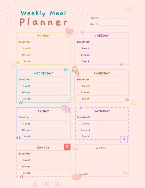 5 digital downloads weekly meal plans, cute weekly designs  This is a printable monthly planner to manage your daily life. Just download, print and get started right away! Product information: * Your purchase includes A4, U.S Letter planners. * Text and colors that are part of the design CAN NOT be altered. * Perfect for home and office use. * Print as many pages as you need. * Simply print from your home printer, or send to a local printing shop. How to download, open and print these PDF files Meal Planning Printable Templates, Weekly Planner Sheets, Meal Plan Template, Weekly Meal Plan Template, Meal Tracker, Daily Meal Planner, Meal Planner Template, Food Tracker, Meal Planning Template