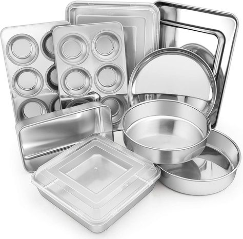 Stainless Steel Bakeware, Rectangle Cake, Pizza Muffins, Square Cake Pans, Biscuit Bake, Stainless Steel Pans, Round Cake, Pan Pizza, Wooden Utensils