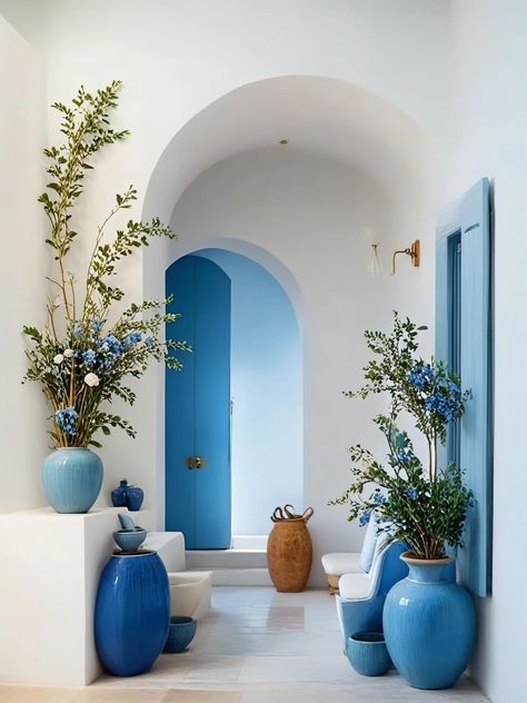 Greek Style Home, Greek Interior Design, Mediterranean House Interior, Ocean Living, Greece House, Santorini House, Mediterranean Interior Design, Greek Decor, Mediterranean Interior