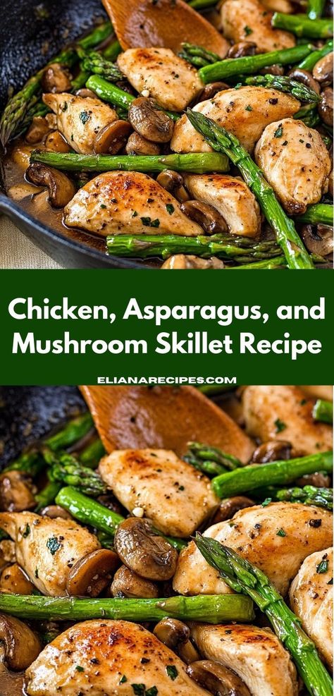 Searching for chicken meals that are quick and healthy? Try this Chicken, Asparagus, and Mushroom Skillet recipe. It’s one of the top chicken breast recipes, great for dinner recipes for family. Mushroom Skillet, Chicken And Mushrooms, Asparagus And Mushrooms, Healthy Dinner Options, Chicken Skillet Recipes, Dinner Ideas Easy, Healthy Weeknight Dinners, Chicken Asparagus, Chicken Breast Seasoning