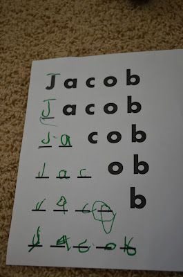 to help children who can't write their names independently - dotted font for gaps Preschool Names, Name Practice, Name Activities, Aktivitas Montessori, Toddler Learning Activities, Writing Center, Name Writing, Preschool Fun, Toddler Learning