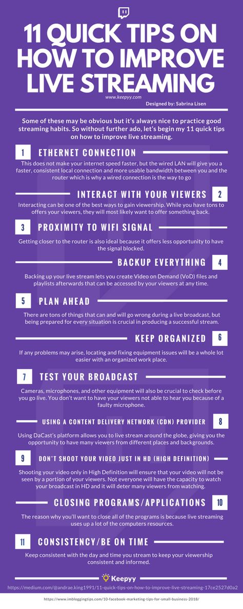 11 Quick Tips On How To Improve Live Streaming Infographic Youtube Live Streaming Design, Live Streaming Content Ideas, Streaming Set Up Ideas, Stream Ideas Twitch, Twitch Streaming Tips, Streaming Advice, Livestream Setup, Vtuber Tips, Live Streaming Setup