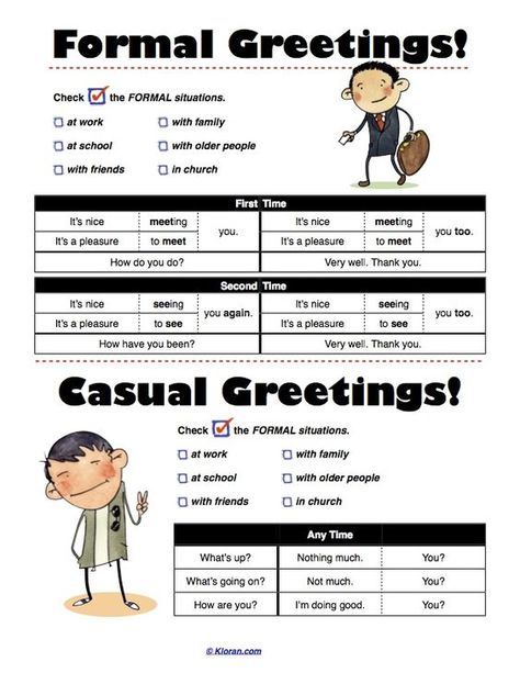 English is FUNtastic: Formal and Casual Greetings - vocabulary Greetings In English, Esl Vocabulary, English Vocab, English Language Teaching, English Activities, English Tips, Grammar And Vocabulary, Esl Teaching, English As A Second Language