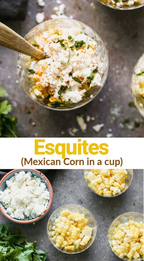 Mexican Corn In A Cup, Esquites Recipe, Corn In A Cup, Seasoned Corn, Spicy Corn, Mexican Street Food, Mexican Corn, Latin Food, Mexican Food Recipes Authentic