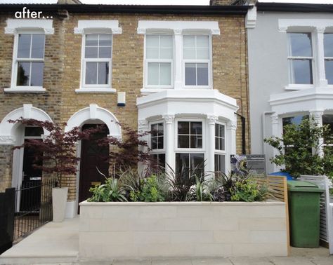 Front Victorian Terrace, Front Garden Ideas Uk Victorian Terrace, Rendered Front Garden Walls, Raised Front Garden, 1930s House Front Garden, Victorian House Front Garden, London Front Garden, Victorian Terrace House Front Garden, Terrace House Front Garden