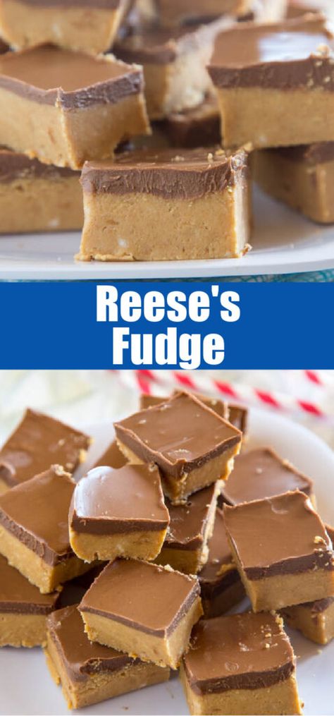 Reese's Fudge - a layer of creamy peanut butter fudge topped with melted chocolate and peanut butter.  And easy no bake recipe that is down right addicting! Reese Fudge, Reese's Desserts, Creamy Peanut Butter Fudge, Homemade Fudge Recipes, Peanut Butter Fudge Recipe, Peanut Butter Fudge Easy, No Bake Recipe, Chocolate Peanut Butter Fudge, Desserts Keto