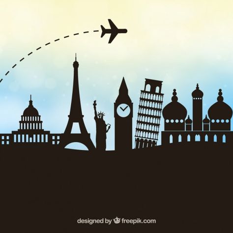 Black monuments silhouettes with flying ... | Free Vector #Freepik #freevector #freebackground #freetravel #freedesign #freegeometric Airport Theme, Flying Plane, Phone Screen Wallpaper, Travel Sketches, Banner Template Design, Tourist Places, Art Drawings For Kids, Beauty Logo, Travel Themes