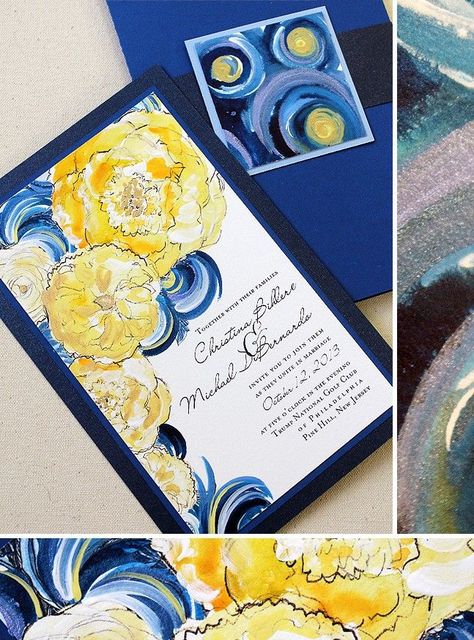 Artistic Wedding Invitations, Starry Night Prom, Blue And Yellow Wedding, Blue Yellow Weddings, فنسنت فان جوخ, Debut Ideas, Starry Night Wedding, Van Gogh Inspired, You Are My Moon