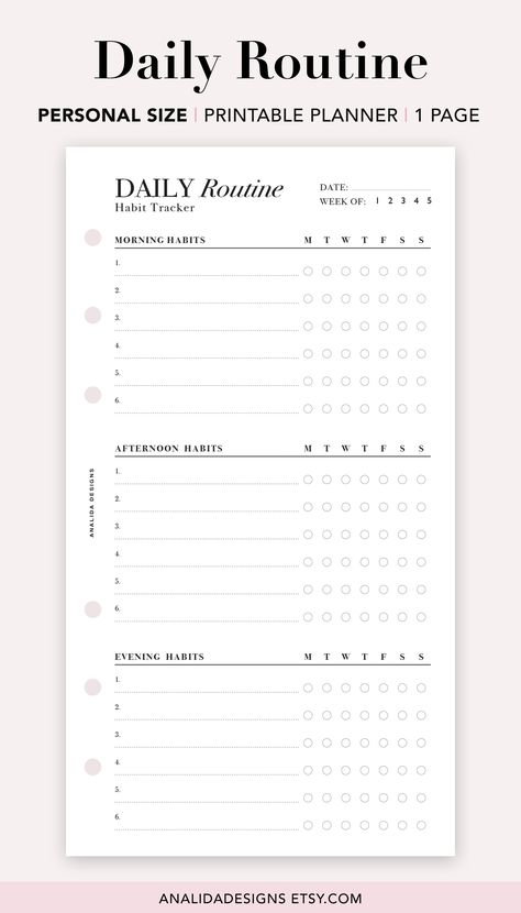 DAILY ROUTINE TRACKER MADE SIMPLE: Customize your morning, afternoon, and evening routine and track these weekly to see your progress. This planner has helped me build consistent good habits in the past as well as to beat bad habits. This is a great planner start to track anything from a workout, morning stretches, drink water, skincare, going to bed before 11 pm, and more! Morning Routine Tracker, Morning Routine Template, Weekly Routine Planner, Morning Routine Planner, Daily Routine Tracker, Water Skincare, Checklist Design, Planner Routine, Personal Size Planner