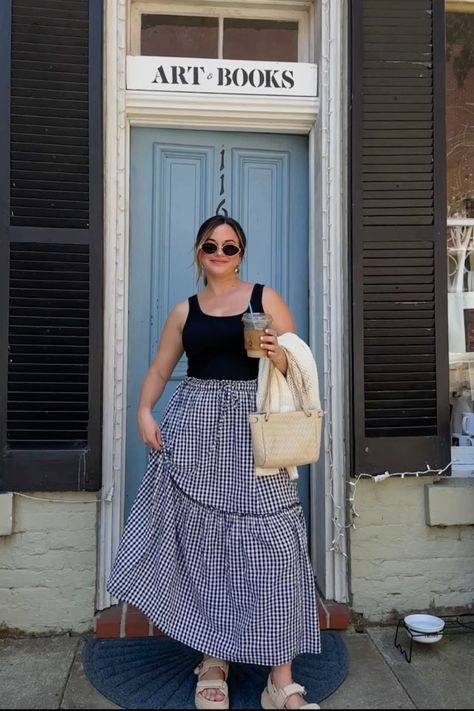 #BEAUTY, #RELATIONSHIPS #Fashion #Animals #Outfits #Winter Outfits #Animals Gingham Midi Skirt Outfit, Gingham Maxi Skirt, Stripe Skirt Outfit, Gingham Top Outfit, Gingham Skirt Outfit, Striped Skirt Outfit, Style Your Clothes, Maxi Skirt Outfit Summer, Platform Sandals Summer