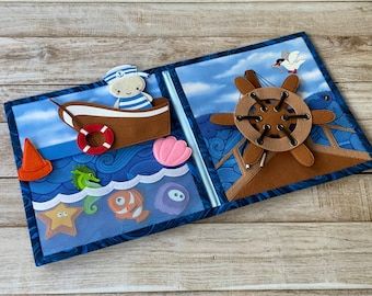 Ocean Quiet Book, Silent Book, Sensory Blanket, Cloth Book, Montessori Educational Toys, Busy Books, Quiet Book Patterns, Toddler Quiet Book, Music Worksheets