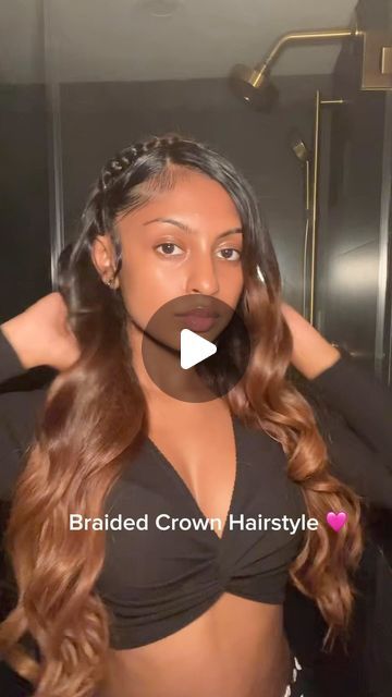 Tee💕🍬 on Instagram: "First try on the Braided Crown Hairstyle 🩷 . . . #hairideas #hairstyles #braidedcrown #hairinspo #hairinfluencer #contentcreator" Crown Braid Hair Down, Hair Styles For Red Carpet, Braid Crown With Curls, How To Do The Braided Headband, French Braid Headband Tutorial, Braid Crown Ponytail, Braids Crown Hairstyles, Cute Hairstyles Headband, Hoco Hairstyles Tutorial