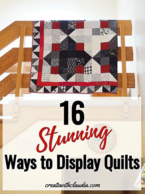 Small Quilt Display Ideas, Display Old Quilts Ideas, Decorating With Old Quilts, Displaying Vintage Quilts, How To Display Old Quilts, Hang Quilt On Wall Ideas, Display Quilts On Wall, How To Display A Quilt, Vintage Quilt Display Ideas