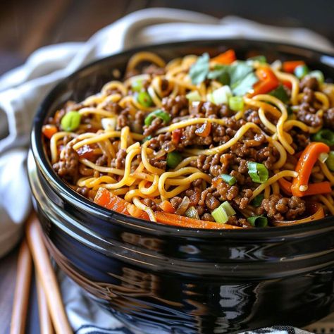 Slow Cooker Mongolian Ground Beef Chow Mein Slow Cooker Mongolian Beef Chow Mein, Slow Cooker Beef Chow Mein, Slow Cooker Mongolian Ground Beef Chow Mein, Ground Beef Slow Cooker Meals, Easy Mongolian Ground Beef Noodles, Slow Cooker Stir Fry, Ground Beef Chow Mein, Ground Beef Slow Cooker Recipes, Crockpot Mongolian Beef