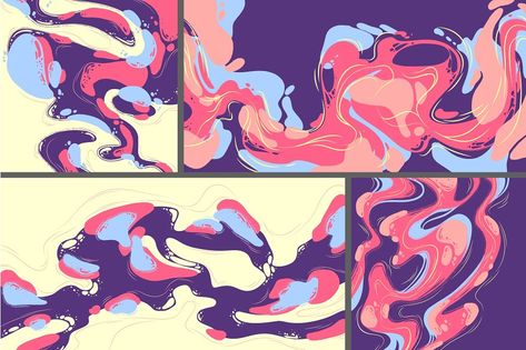 Fluid Design Graphics, Blobs Design, Line Art With Color, Waves Graphic Design, Liquid Drawing, Abstract Illustration Design, Graphic Pattern Design, Liquid Illustration, Splash Illustration