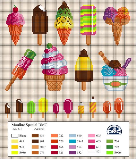 Ice Cream Food Cross Stitch Patterns Free, Cross Stitch Food, Food Cross Stitch, Xstitch Patterns, Cross Stitch Kitchen, Small Cross Stitch, Cross Stitch Love, Pola Kristik, Mini Cross Stitch