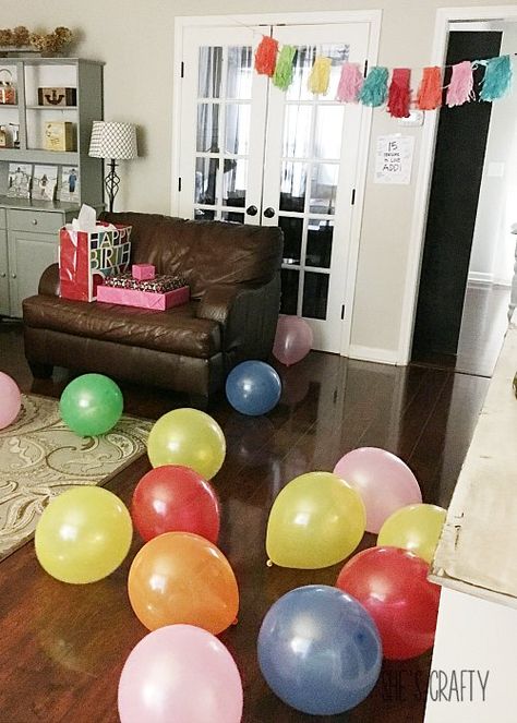 Simple Birthday Traditions, Basic Birthday Decorations, Balloons On Floor, Reuse Fabric, Birthday Decorations At Home, Simple Birthday Party, Blowing Up Balloons, Simple Birthday Decorations, Birthday Traditions