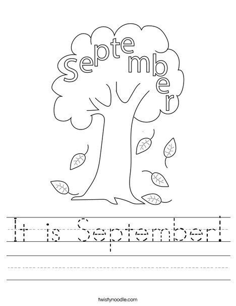 It is September Worksheet - Twisty Noodle September Worksheets First Grade, September Art For First Grade, September Tracing Worksheet, September 1st Grade, S Is For September, September Homeschool Crafts, September Worksheets Kindergarten, September Worksheets Preschool, September Themes For School