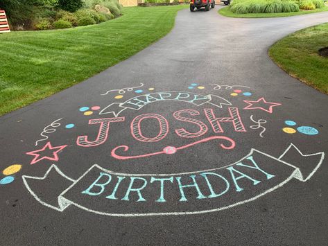 Birthday Sidewalk Chalk Art, Happy Birthday Sidewalk Chalk Art, Birthday Sidewalk Chalk, Driveway Chalk Art, Driveway Chalk, Driveway Art, Alley Ideas, Creative Pics, Fun Chalk Art