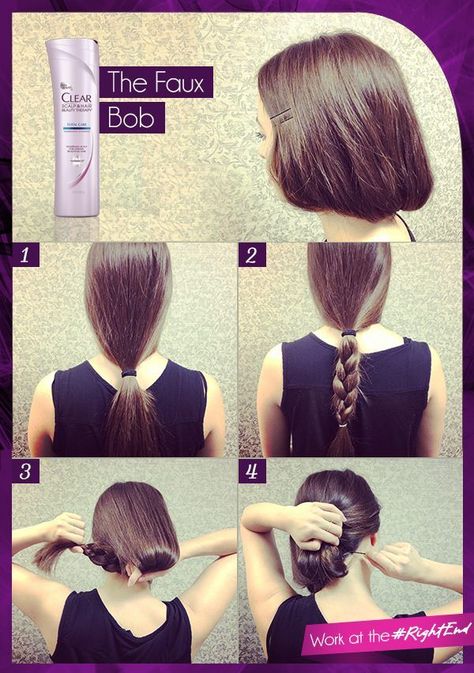 Long Hair to Sleek Bob Faux Bob Tutorial, Fake Short Hair, Retro Bob, Long Hair Cut Short, Faux Bob, Loose Updo, Long Hair Tutorial, Look Short, Bob Hair