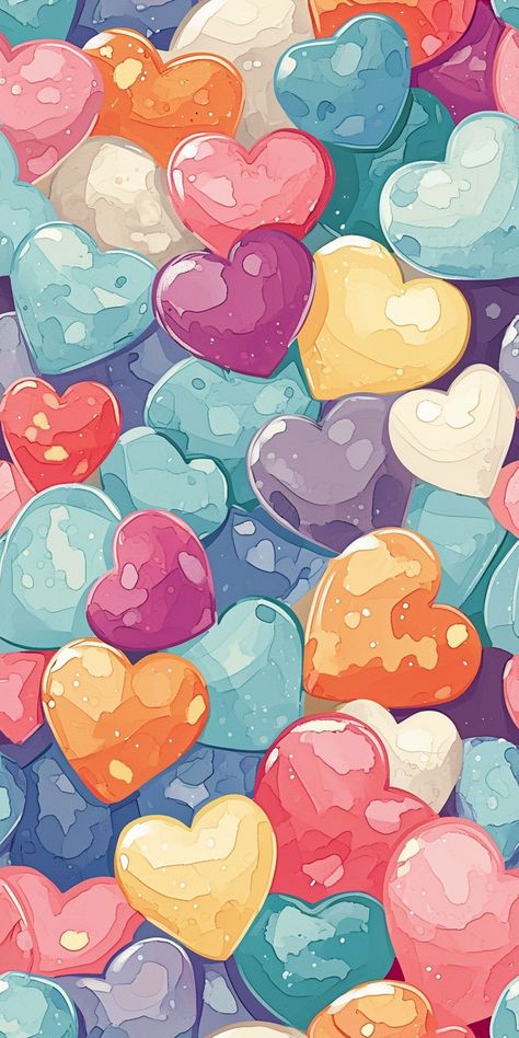 Phone Wallpaper Design Ideas, Doodle Background Wallpapers, Valentines Day Art Ideas, Pictures For A Collage, Heart Art Wallpaper, Happy Painting Ideas, Colorful Hearts Wallpaper, Wallpaper Backgrounds Love, Fun Iphone Wallpaper