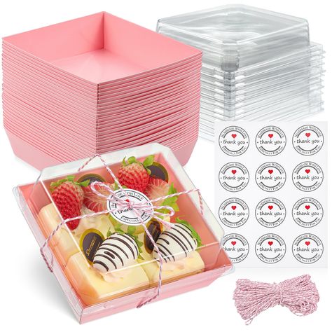 PRICES MAY VARY. 💪 STURDY BOXES FOR YOUR DELICATE GOODS: Keep your delicacies safe and secure with these sturdy paper boxes for food. Made from durable materials to ensure your food stays fresh and intact during transport 🍰 PERFECT SIZE: These 5-inch boxes can fit a small charcuterie plate, a slice of cake, 4 hot cocoa bombs, 6 chocolate strawberries, 2 sandwiches and can also be used for cookies, donuts, or other baked goods, foods, and desserts ❤️ RECEIVE LOTS OF COMPLIMENTS: These boxes are Disposable Food Containers, Chocolate Covered Strawberries Bouquet, Pink Desserts, Charcuterie Plate, Bakery Boxes, Cake Boxes, Dessert Boxes, Baking Business, Baking Essentials