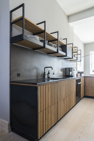 Drawer Section, Projek Kayu, Vertical Slats, Industrial Kitchen Design, Industrial Style Kitchen, Kabinet Dapur, Desain Furnitur Modern, Casa Country, Industrial Design Furniture