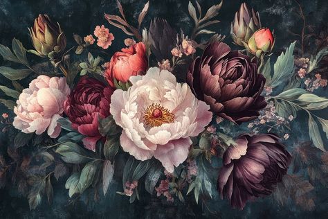 Dark floral composition with peonies flowers peony art. | free image by rawpixel.com / Pitcha Benrohman Dark Peonies, Flowers Peony, Peony Art, Floral Composition, Dark Energy, Dark Floral, Peony Flower, Download Free Images, Dark Backgrounds