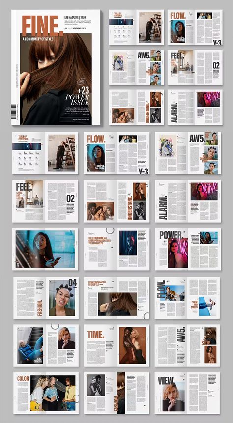 Modern Magazine Template InDesign INDD. US Letter Size. Magazine Page Design Layout, Page Layout Design Inspiration, Indesign Layout Templates, Mise En Page Design, Aesthetic Magazine Layout, Modern Newspaper Design, Student Newsletter, Magazine Layout Design Creative, Magazine Sketch