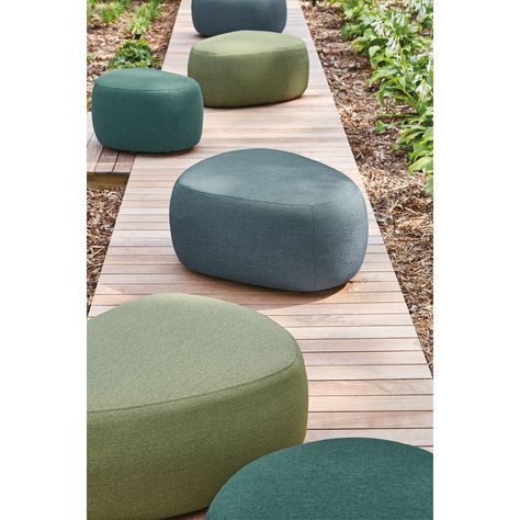 Our Stratford ottomans are versatile modern accent pieces reminiscent of river stones. Perfect as coffee tables, footrests or extra seating, these durable outdoor ottomans are beautiful solo or in groups. Material: Fabric | Modern Room & Board | Stratford Outdoor Ottomans Orange - Stain-repellent Fabric Modern Ottoman, Outdoor Ottomans, Blue Stain, Red Stain, River Stones, Modern Outdoor Furniture, Outdoor Cover, Grey Stain, Fern Green