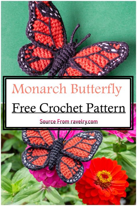 Monarch Butterfly Crochet Butterfly Free Pattern, Easy Yarn Crafts, Butterfly Crochet, Crochet Butterfly Pattern, Butterfly Tutorial, Crochet Flowers Easy, Applique Tutorial, Dishcloth Crochet Pattern, Crochet Butterfly