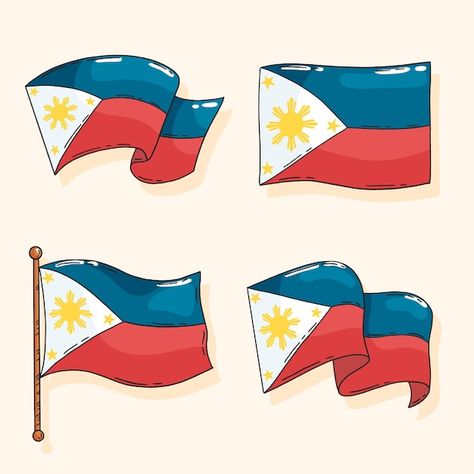 Hand drawn philippine flags | Premium Vector #Freepik #vector #design-pack #collection #hand-drawn #country-flags Filipino Ideas Design, Buwan Ng Wika Design Ideas, Filipino Scrapbook Design, Flag Philippines Design, National Symbols Of The Philippines, Filipino Doodle Art, Philippine Poster Design, Filipino Slogan Ideas Design, Philipino Flag