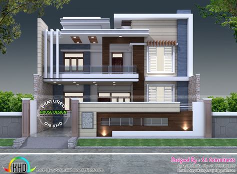 35'x 60'  Decorative style contemporary home Fasad Design, Indian House Plans, 2 Storey House Design, Small House Front Design, Small House Elevation, Two Story House, Small House Design Exterior, Best Modern House Design, Small House Elevation Design