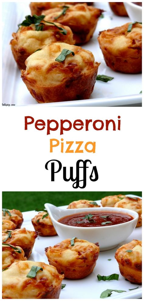 Pepperoni Pizza Puffs + VIDEO Pepperoni Pizza Puffs, Pizza Puffs, Puff Recipe, Perfect Appetizers, Game Day Food, Appetizers For Party, Pizza Recipes, Finger Food, Pepperoni Pizza