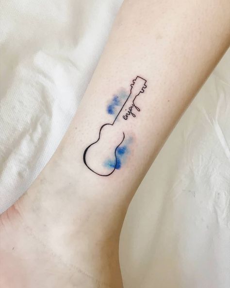 @kingakotgosztyla: “#tattoo #tattoopoland #watercolortattoo #guitar #guitartattoo #ukulele #ukuleletattoo #colortattoo…” Tiny Guitar Tattoo, Ukulele Tattoo, Guitar Outline, Nashville Tattoo, Quote Tattoos Girls, Small Guitar, Quote Tattoos, Guitar Tattoo, Spirit Science