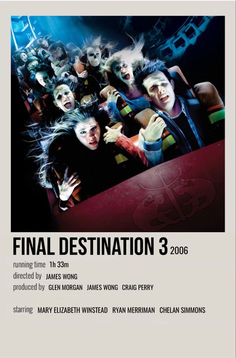 minimal polaroid movie poster for final destination 3 Final Destination Movies, Final Destination 3, Polaroid Movie Poster, Indie Movie Posters, Iconic Movie Posters, Movie Card, Most Paused Movie Scenes, Film Posters Minimalist, Great Movies To Watch