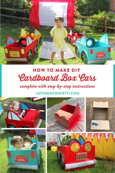 Box Drive In Cars, Easy Cardboard Box Car, Drive Thru Movie Party Ideas, Wearable Cardboard Box Train, Wearable Cardboard Box Car, Car Made Out Of Cardboard Boxes, Kids Drive In Movie Party Cars, Drive In Box Car Ideas, Car Box Ideas For Kids