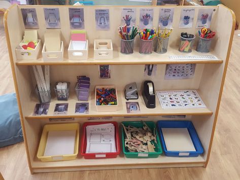 Reception Mark Making Area, Writing Area Eyfs Mark Making, Preschool Mark Making Area, Reggio Inspired Writing Area, Writing Area Ideas Eyfs, Mark Making Areas Early Years, Outside Writing Area Eyfs, Writing Area Reception, Nursery Writing Area