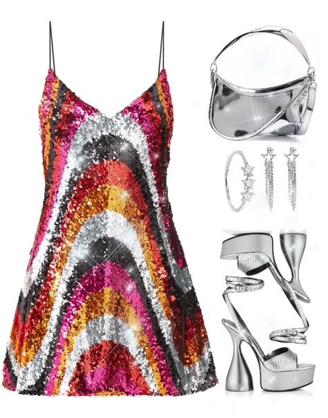 Semi Formal Disco Outfit, Disco Formal Outfit, Sequin 70s Outfit, Abba Outfit Inspiration, Disco Hoco Theme Outfit, Disco Semi Formal Theme, Disco Homecoming Theme Dress, Authentic Disco Fashion, 70s Cocktail Party Outfit