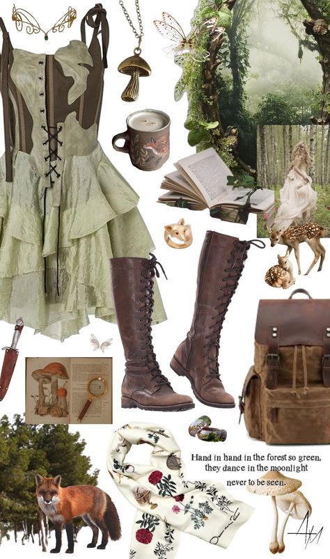 forest fairy Enchanted Garden Theme Outfit, Witchy Fairy Aesthetic Outfits, Enchanted Forest Aesthetic Outfit, Forest Fairy Aesthetic Outfit, Woodland Fairy Outfit, Fairytail Outfits, Enchanted Forest Outfit Ideas, Forest Outfit Aesthetic, Enchanted Forest Outfit