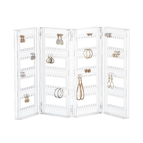 Acrylic Folding Earring Screen | The Container Store Oasis Hotel, Earrings Organizer, Organized Spaces, Stackable Plastic Storage Bins, Affordable Necklaces, Stackers Jewellery, Acrylic Bracelet, Apartment Things, Clean Gold Jewelry