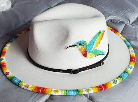 Native American Beaded Hat Brim, Seed Bead Hat Bands, Beaded Hat Patterns, Native American Beaded Hats, Beaded Hat Brims, Beaded Hats Brim, Beaded Fedora Hat, Beaded Hats Native American, Beaded Hat Brim