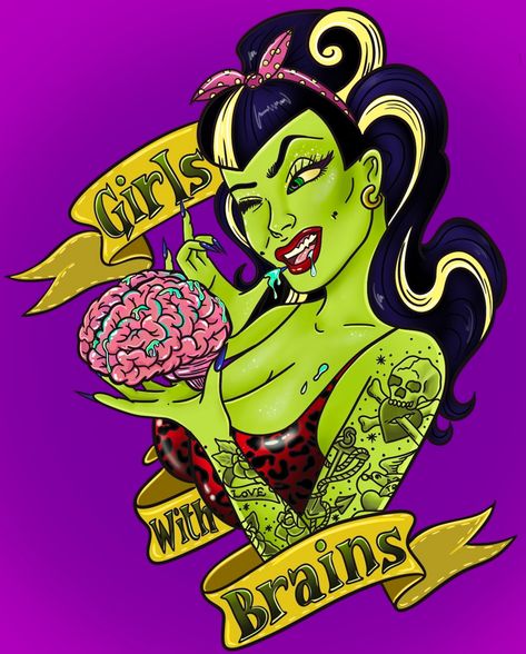 Zombie Pinup Art, Zombie Pin Up Tattoo, Zombie Pinup Tattoo, Psychobilly Aesthetic, Zombie Burlesque, Zombie Mushroom, Psychobilly Art, Zombie Pin Up Girl, Zombie Girl Tattoos