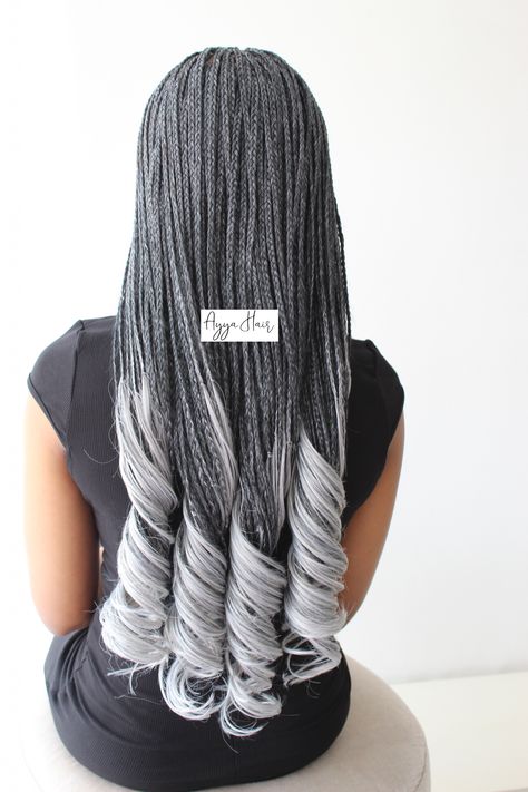 Best Braids Hairstyles Ideas - Braids Hairstyles Short Gray Braids For Black Women, Braided Gray Hair, Grey Braided Hairstyles For Black Women, Reverse Gray Ombre Hair, Grey Goddess Braids, Gray Crochet Hairstyles For Black Women, Gray Hair Braids Black Women, Grey Knotless Box Braids, Gray Braids For Black Women