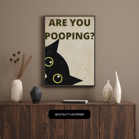 $31.25 | Black cat Are you pooping retro Poster | Halloween Poster | pooping, are you pooping, black cat, cute, funny, humor, bathroom, restroom, halloween, vintage Quirky Apartment, Stylish Bedroom Ideas, Bathroom Canvas Art, Art Decor Ideas, Quirky Bathroom, Gift Ide, Bathroom Posters, Funny Home Decor, Funny Bathroom Decor