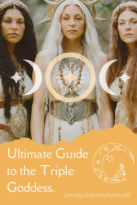 Have you ever wondered about the mystical and enchanting concept of the Triple Goddess in Wiccan traditions? The Maiden, the Mother, and the Crone - these three archetypes represent the ever-changing phases of life and the profound connection between women and the cycles of the Moon. #triplegoddess #wicca #paganism #pagan #witchcraft #triplemoon #wiccan #witch Maid Mother Crone, Triple Goddess Meaning, Celtic Triple Goddess, Maiden Mother Crone Meaning, High Priestess Symbol, Three Moon Goddess, Crone Fashion, Triple Goddess Tattoo, Wiccan Traditions