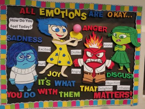 Pshe Display Boards, In This Room You Are Bulletin Board, All Emotions Are Okay Bulletin Board, Emotion Bulletin Board Ideas, Emotional Bulletin Board Ideas, Emotion Bulletin Board Preschool, Emotions Board Classroom, Psychology Classroom Decorations High School, Inside Out Emotions Bulletin Board