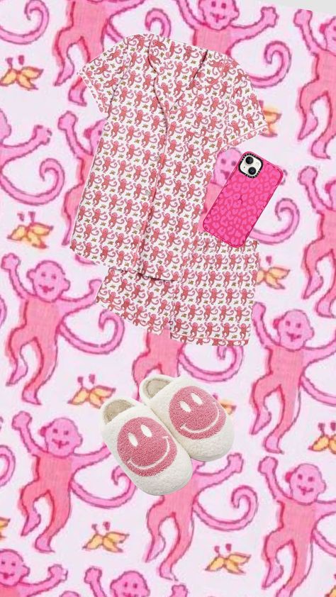 #PREPPY #PINK #PJ'S #MONKEY #SMILEYSLIPERS #WATCHSTUFFONPHONE Pink Monkey Pajamas, Monkey Pjs, Monkey Pajamas, Pink Monkey, Pink Monkeys, Preppy Pink, Cute Pajama Sets, Cute Pajamas, Pajama Sets