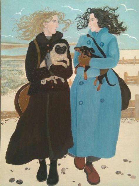 Walking the Dogs - Dee Nickerson - Southwold Gallery Dee Nickerson, Pug Art, Painting People, Sea Painting, Naive Art, Beach Painting, Figurative Art, Dog Walking, Dog Art